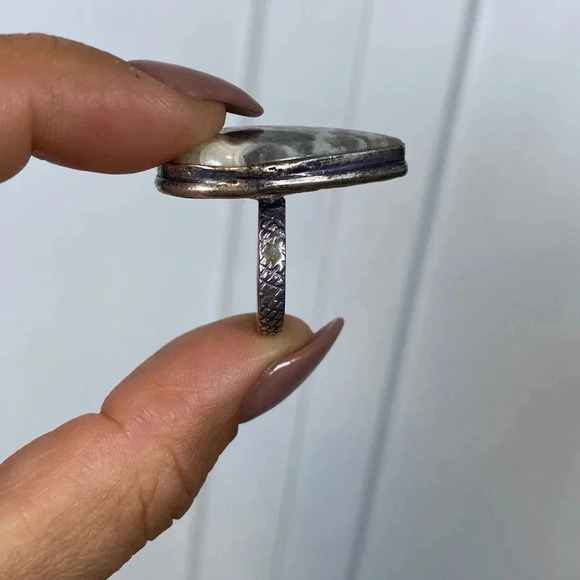 Silver tone vintage style ring with Jasper stone - Size 7 - New - Picture 4 of 5